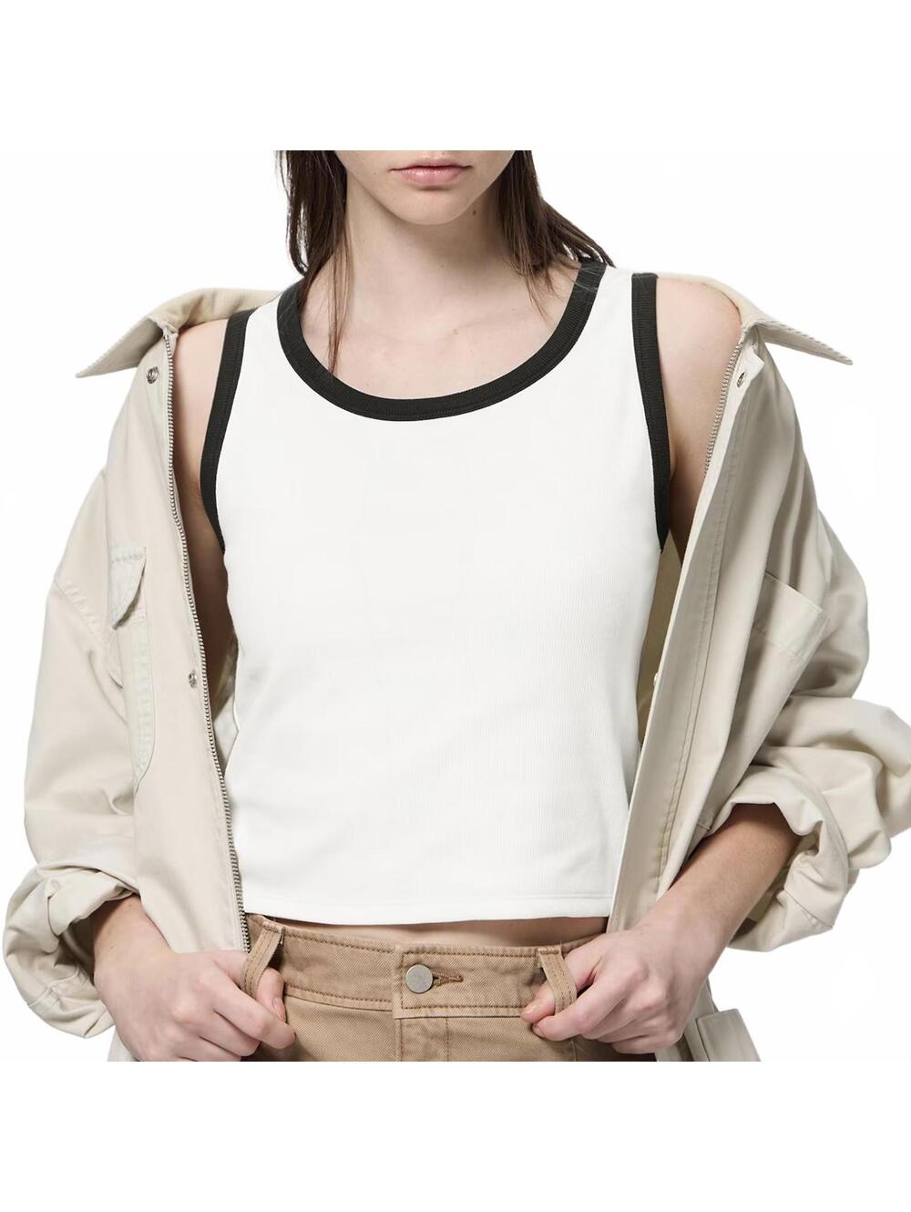 Uniqlo GU Cotton Blend Sleeveless Trim Cropped Tank Top Off White NWT XS